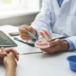 doctor holding tooth model