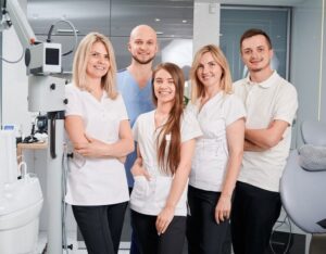 A smiling dental team